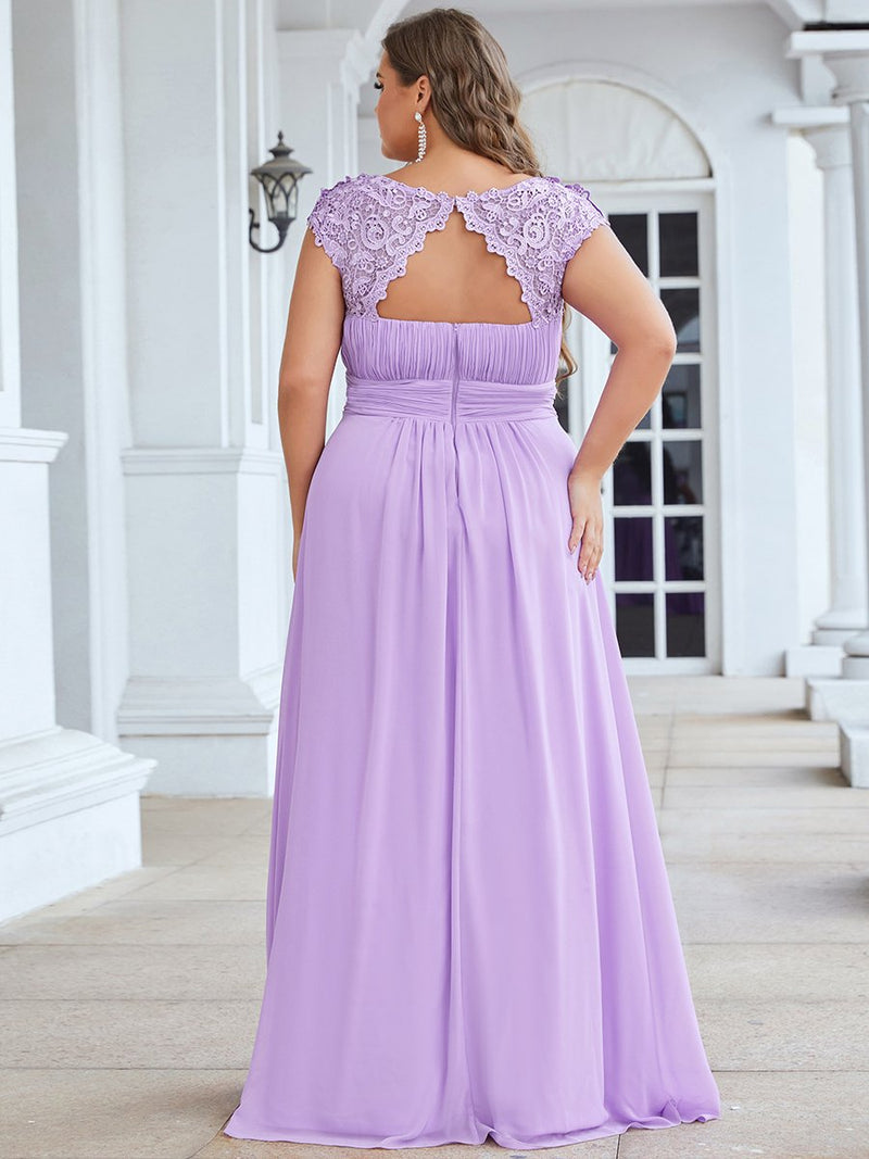 Lacey Neckline Open Back Ruched Bust Evening Dresses Lavender