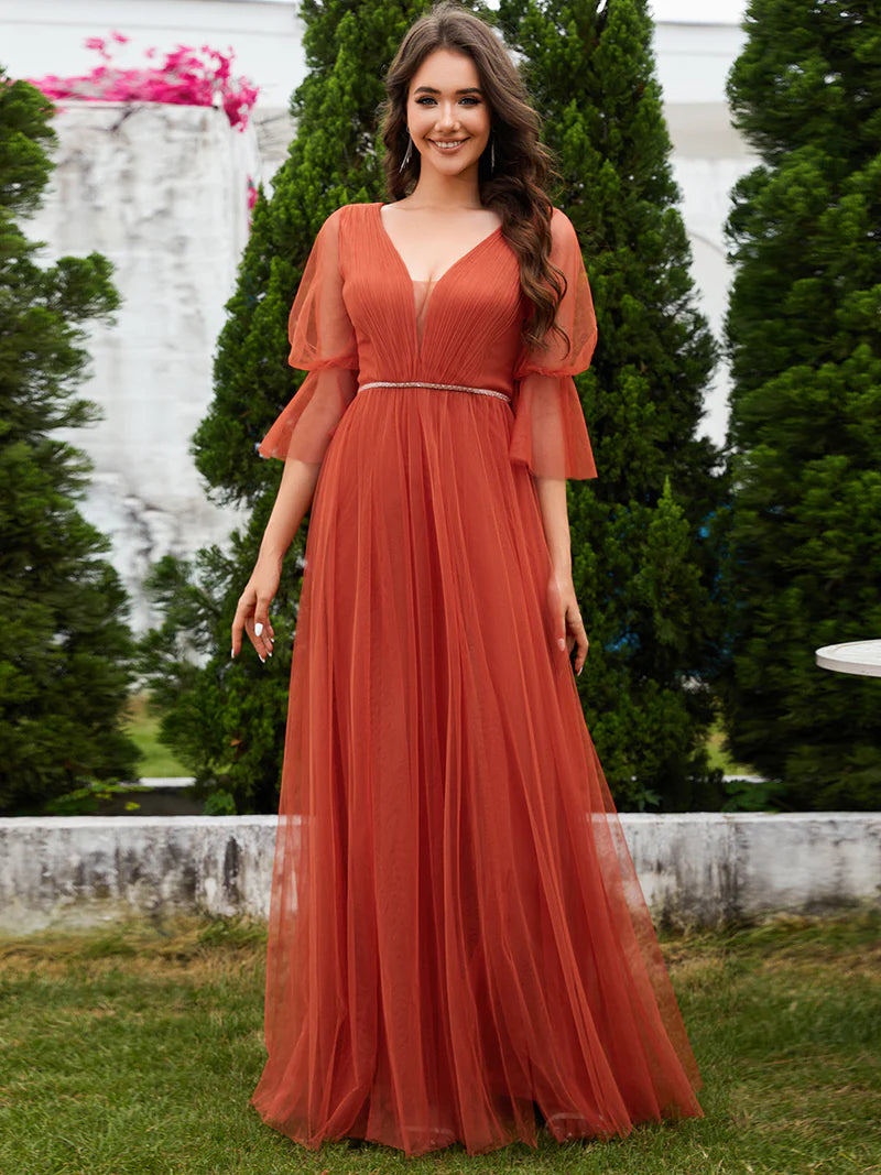 Split Tulle Bridesmaid Dresses with Chain Empire Waist