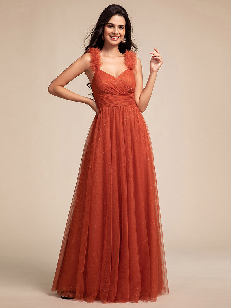 V Neck Flying sleeve Tulle Bridesmaid Dresses