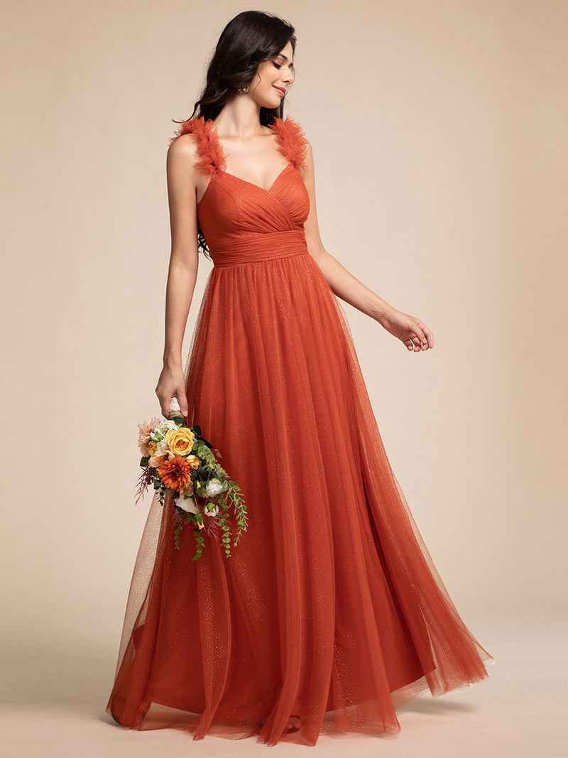 V Neck Flying sleeve Tulle Bridesmaid Dresses