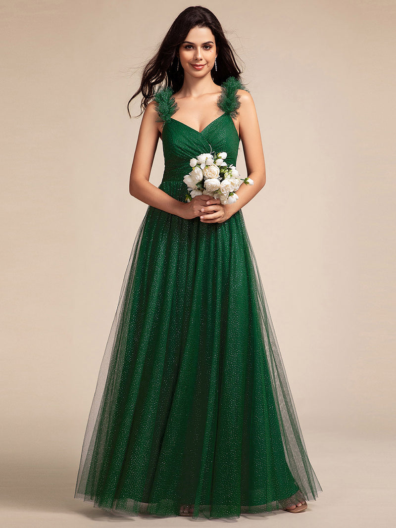 V Neck Flying sleeve Tulle Bridesmaid Dresses