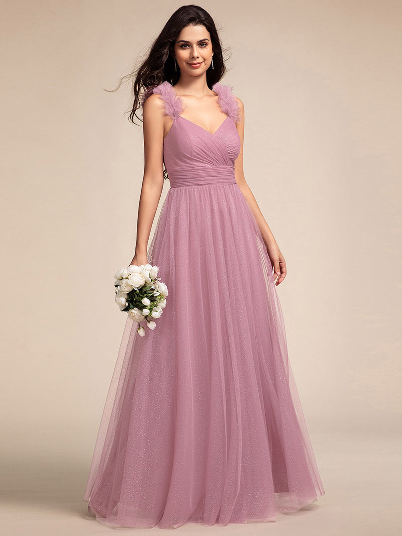 V Neck Flying sleeve Tulle Bridesmaid Dresses