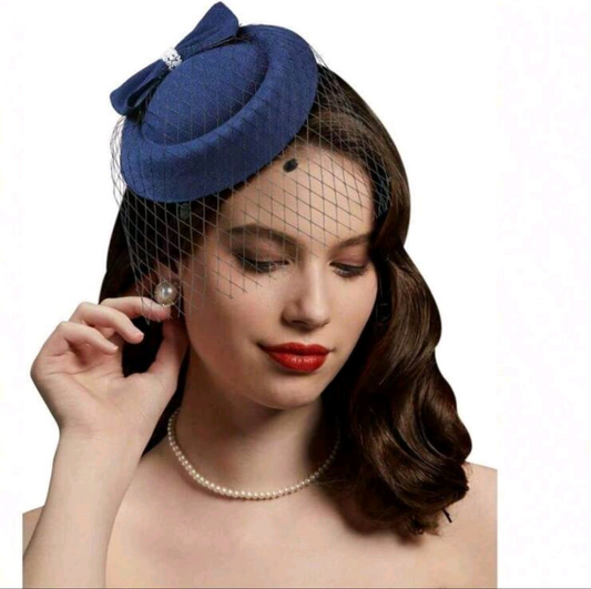 Navy Vintage Pillbox Hat Fascinator