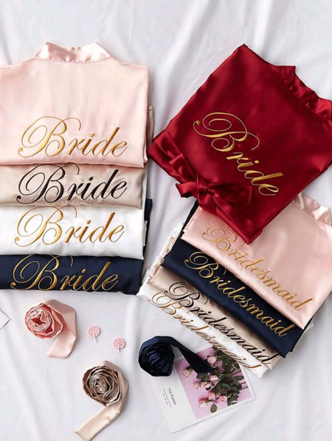 'Bride' Embroidery Belted Robe Champagne