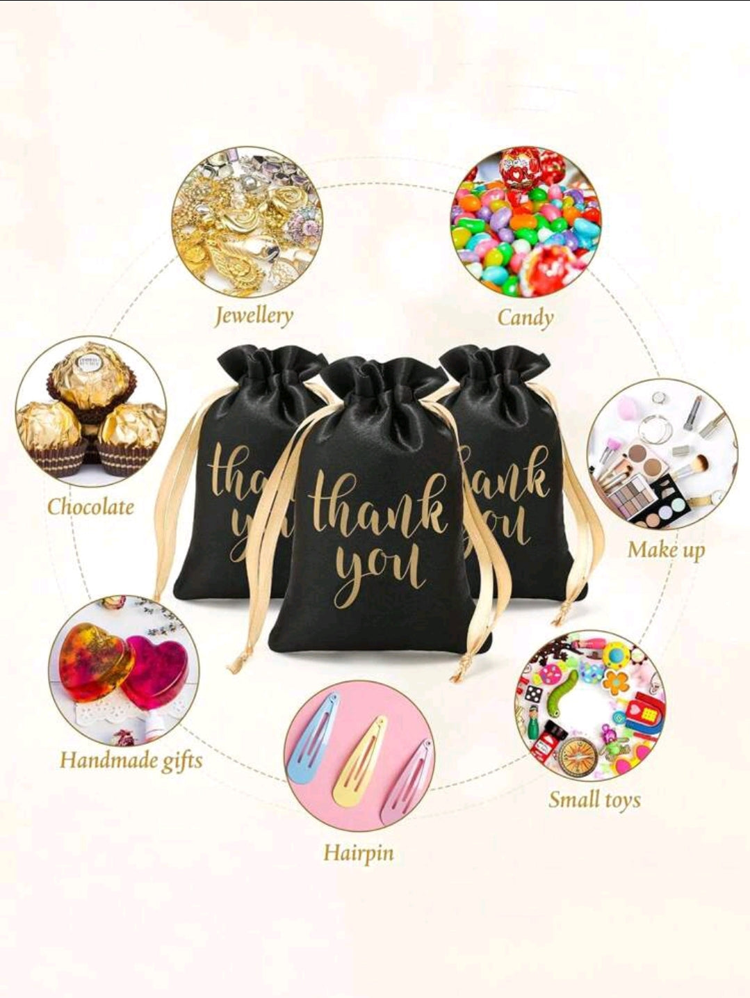 5pcs Thank You Satin Drawstring Bags