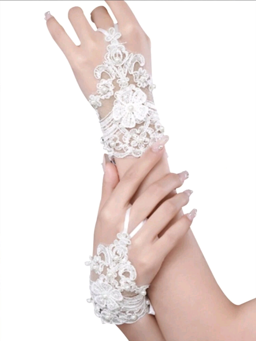 Bridal Lace Gloves With Diamond Mesh Netting