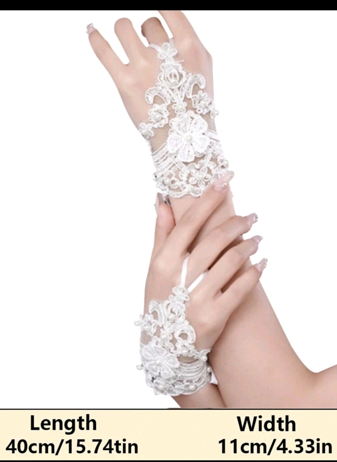 Bridal Lace Gloves With Diamond Mesh Netting