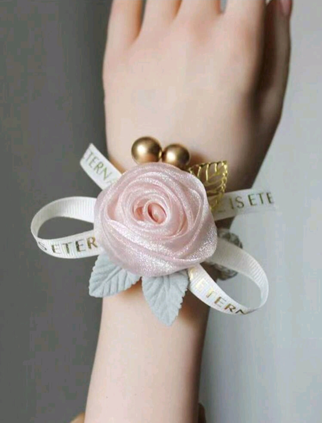 Bride's Wrist Corsage With Beaded Chain