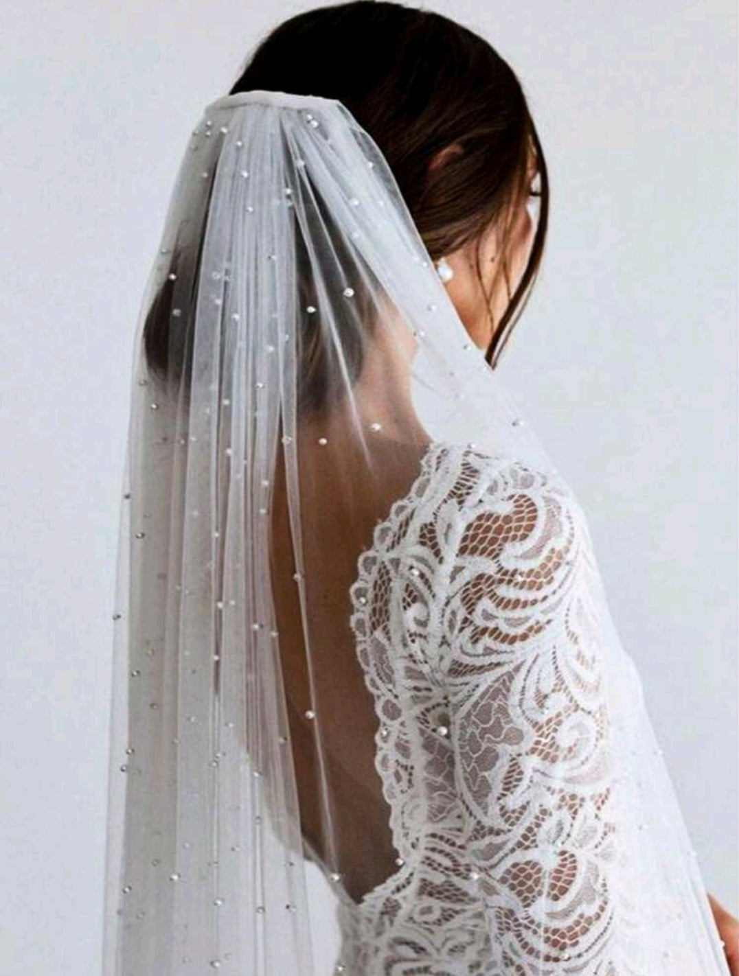 Pearl Long Veil With Comb