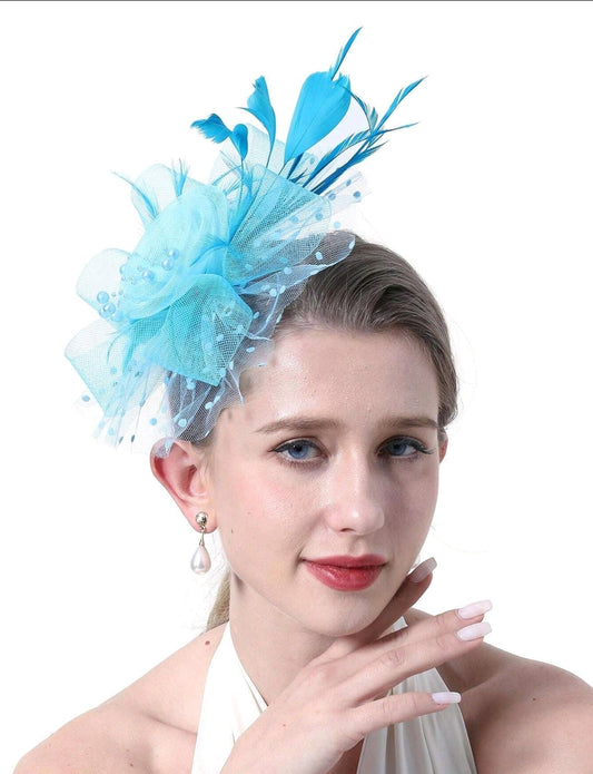 Feather Fascinator Tea Party Hat Sky Blue