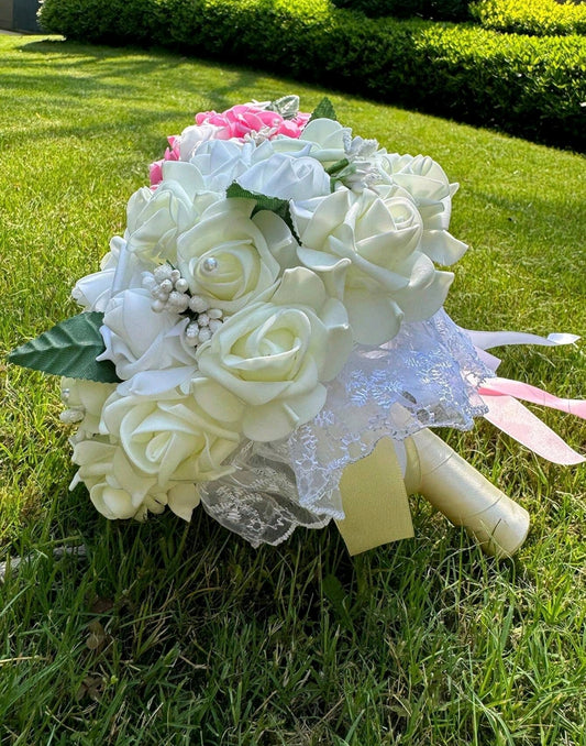 Luxurious Bridal Bouquet With Lace Dress Hem