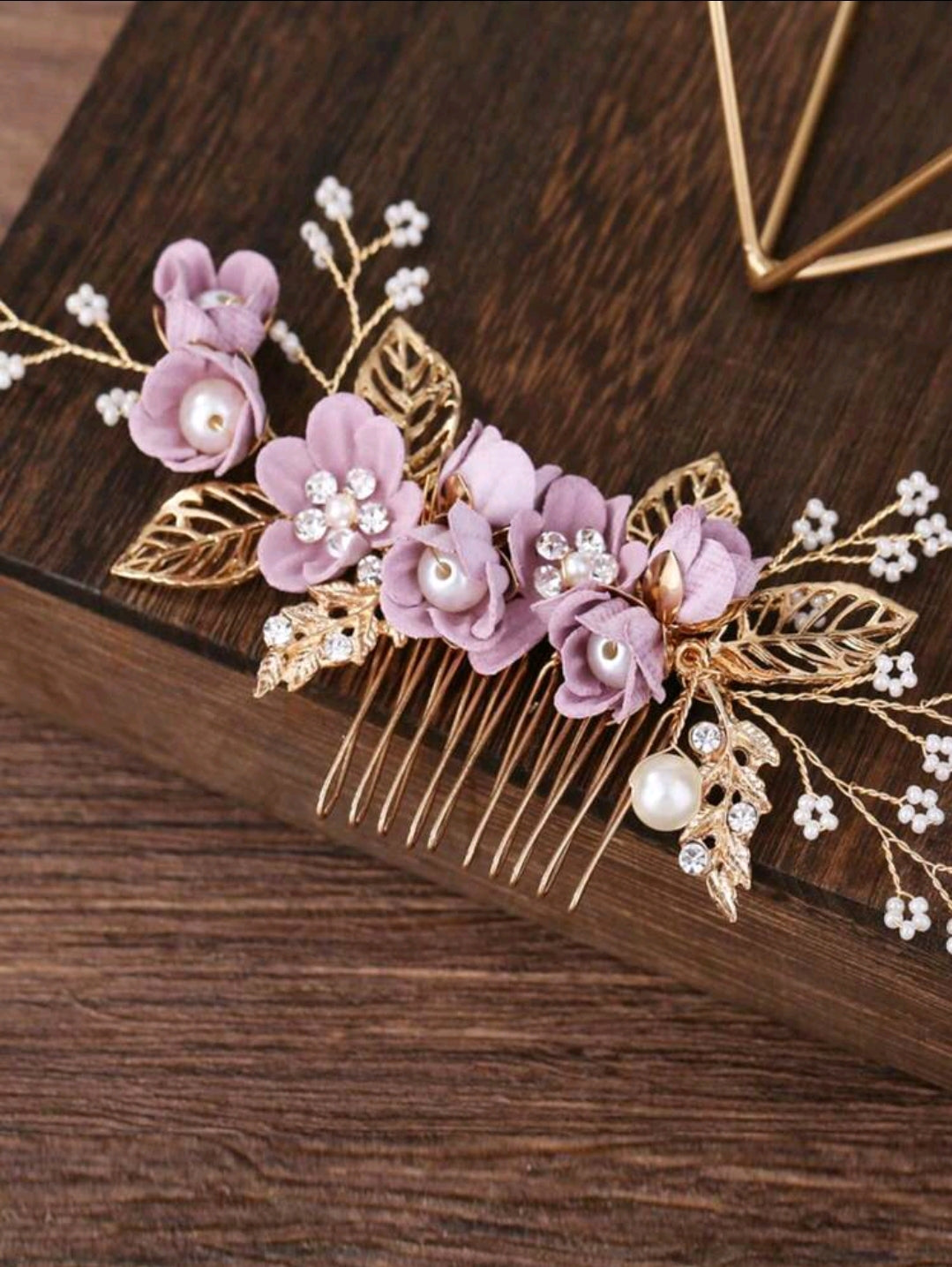 Rhinestone & Flower Decor Hair Clip - Purple