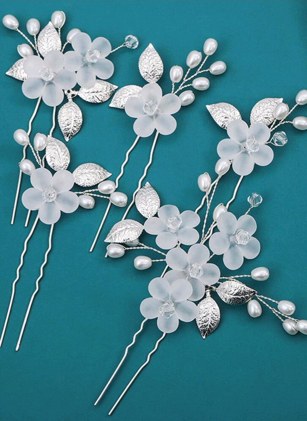 5pcs Flower & Faux Pearl Decor Bridal Hair Pins