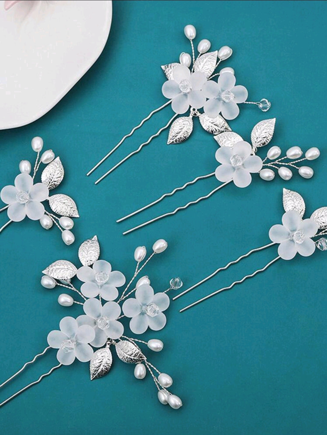 5pcs Flower & Faux Pearl Decor Bridal Hair Pins