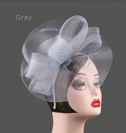 Tea Party Fascinator Headband Grey