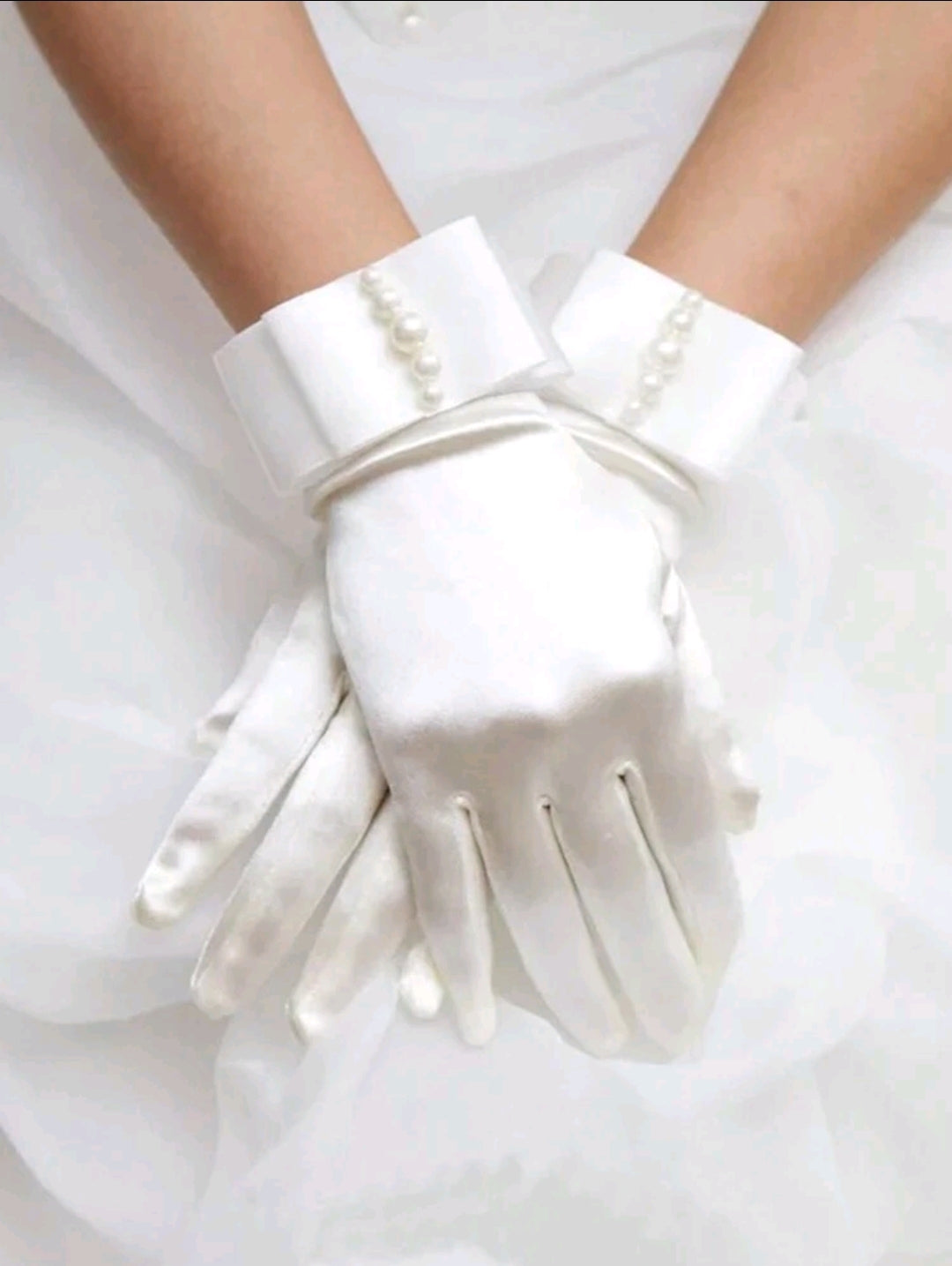 Bridal Satin Pearl Gloves