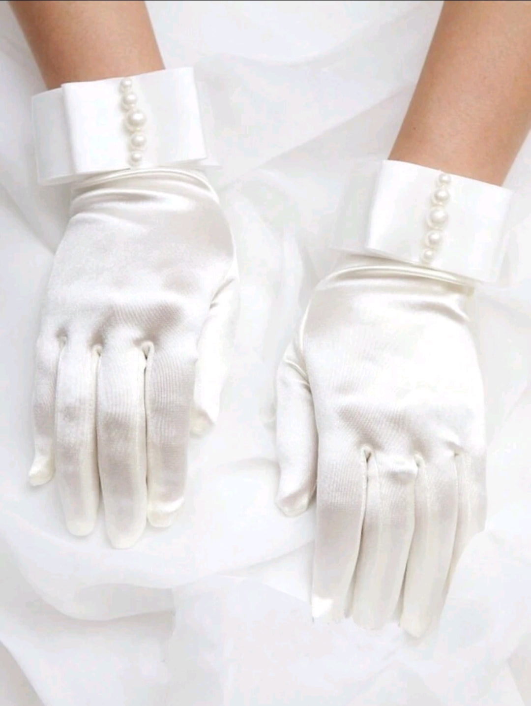 Bridal Satin Pearl Gloves