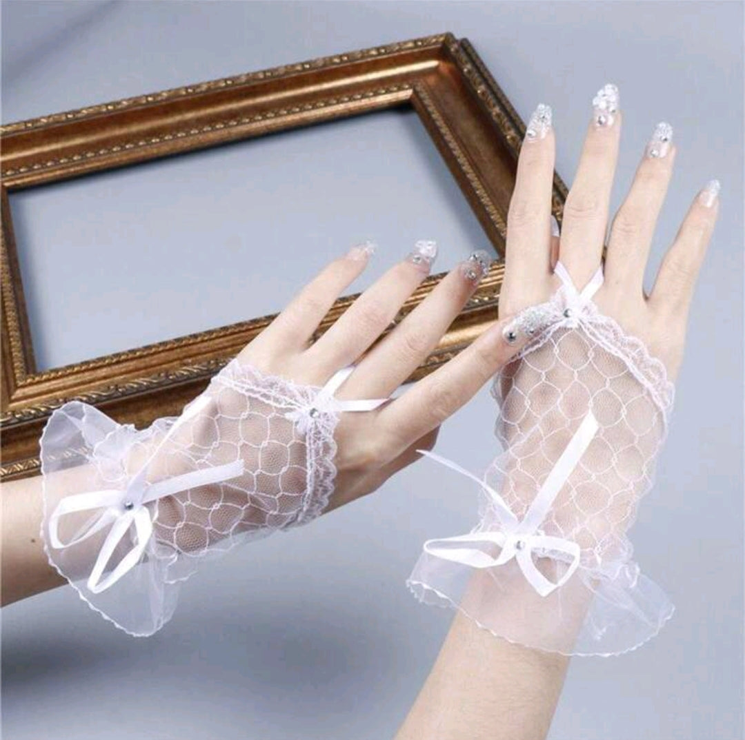 Mesh Bow Lace, Bridal Gloves