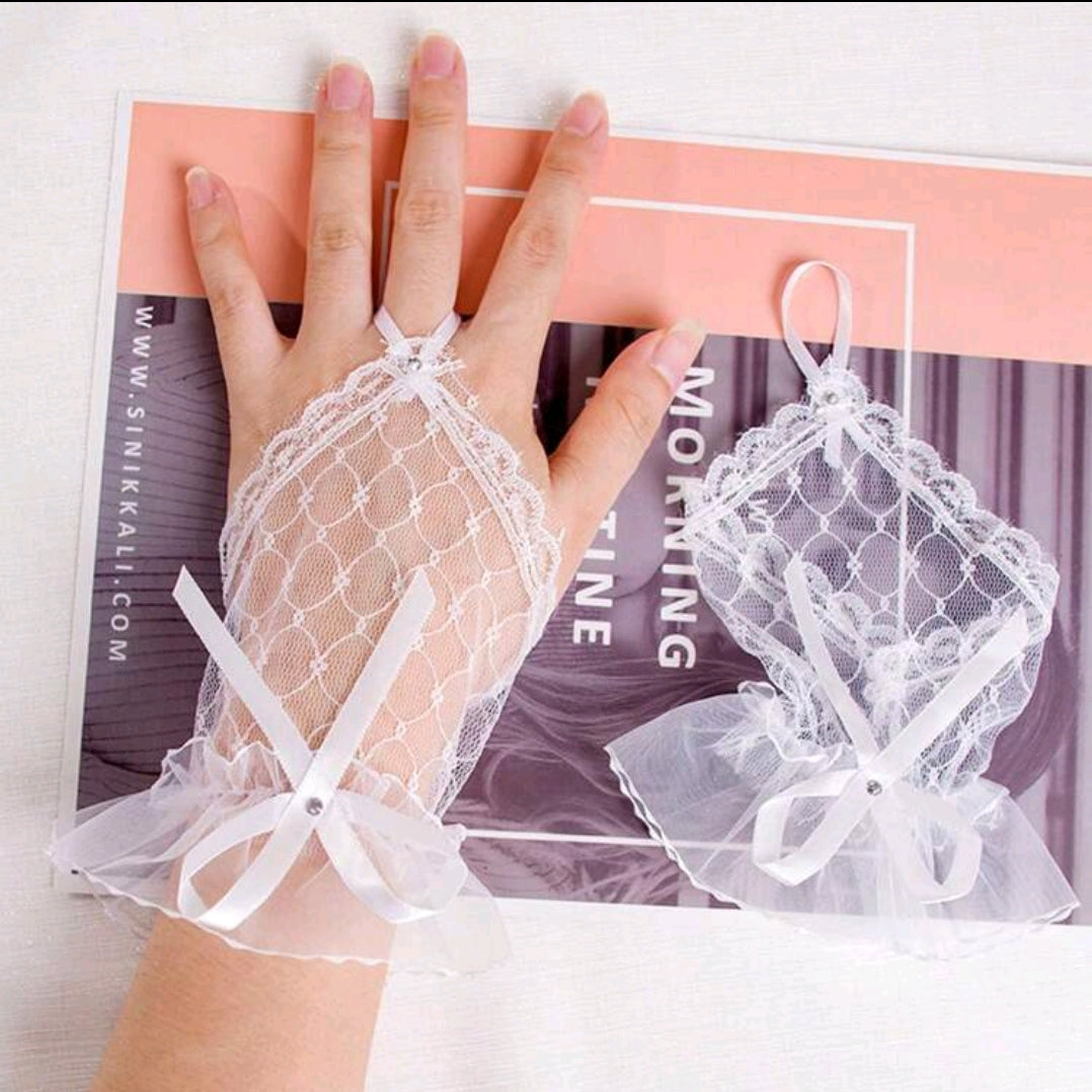 Mesh Bow Lace, Bridal Gloves