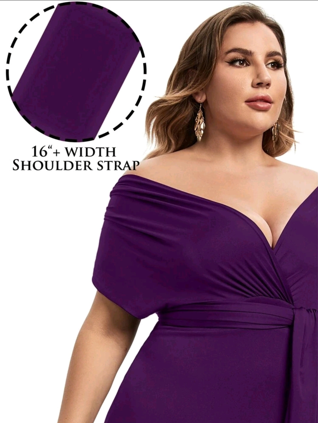 Plus-Size Solid Color Off Shoulder Dress