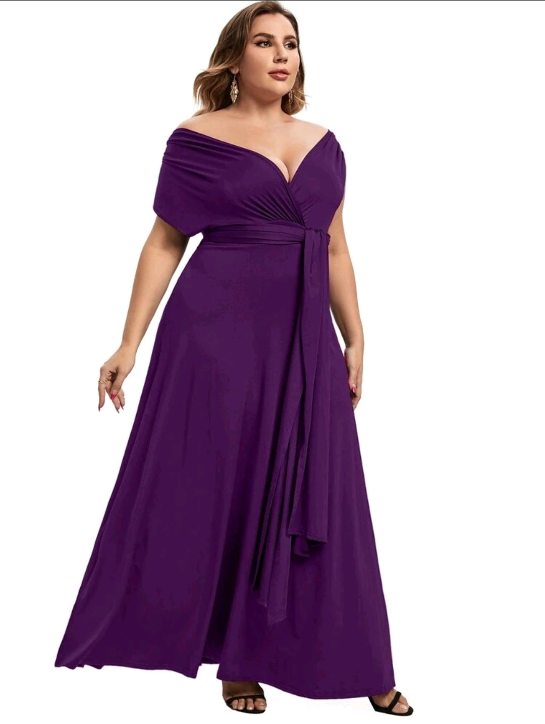 Plus-Size Solid Color Off Shoulder Dress