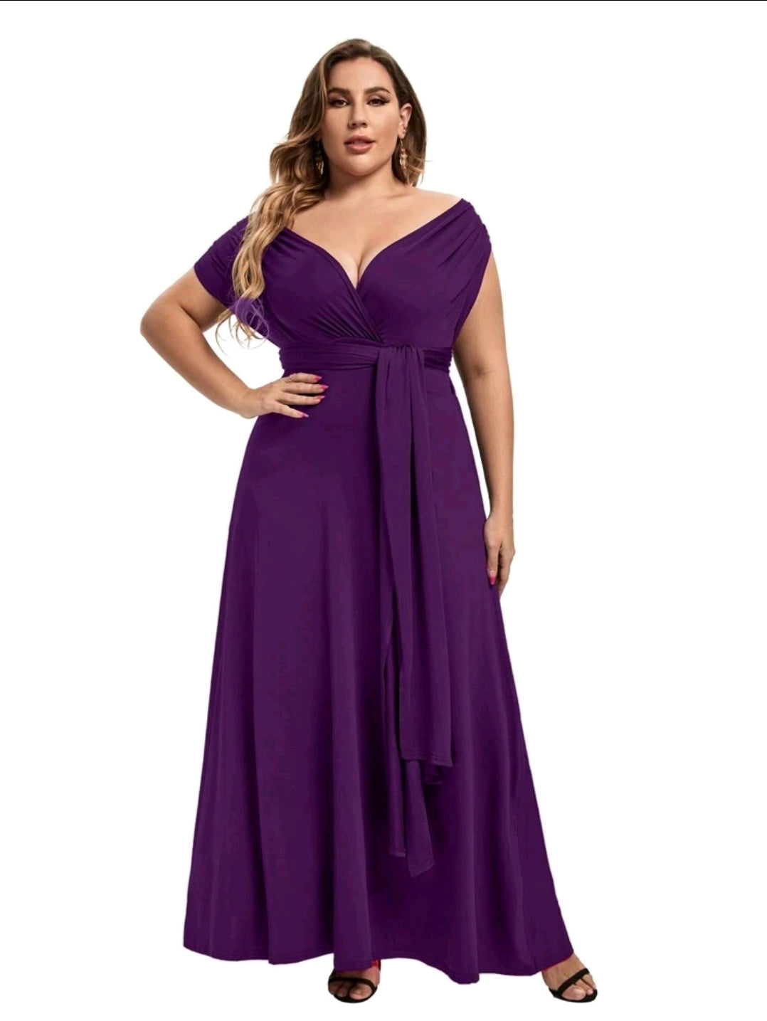 Plus-Size Solid Color Off Shoulder Dress