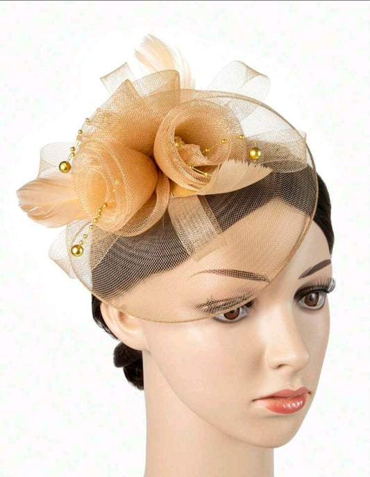 Small Feather Fascinator Gold