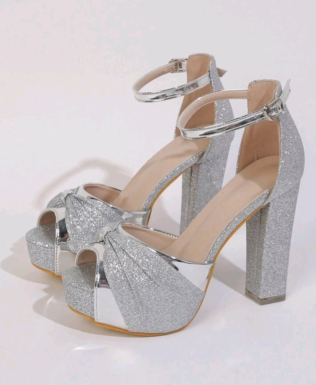 Silver Platform High Heel Peep Toe Sandals