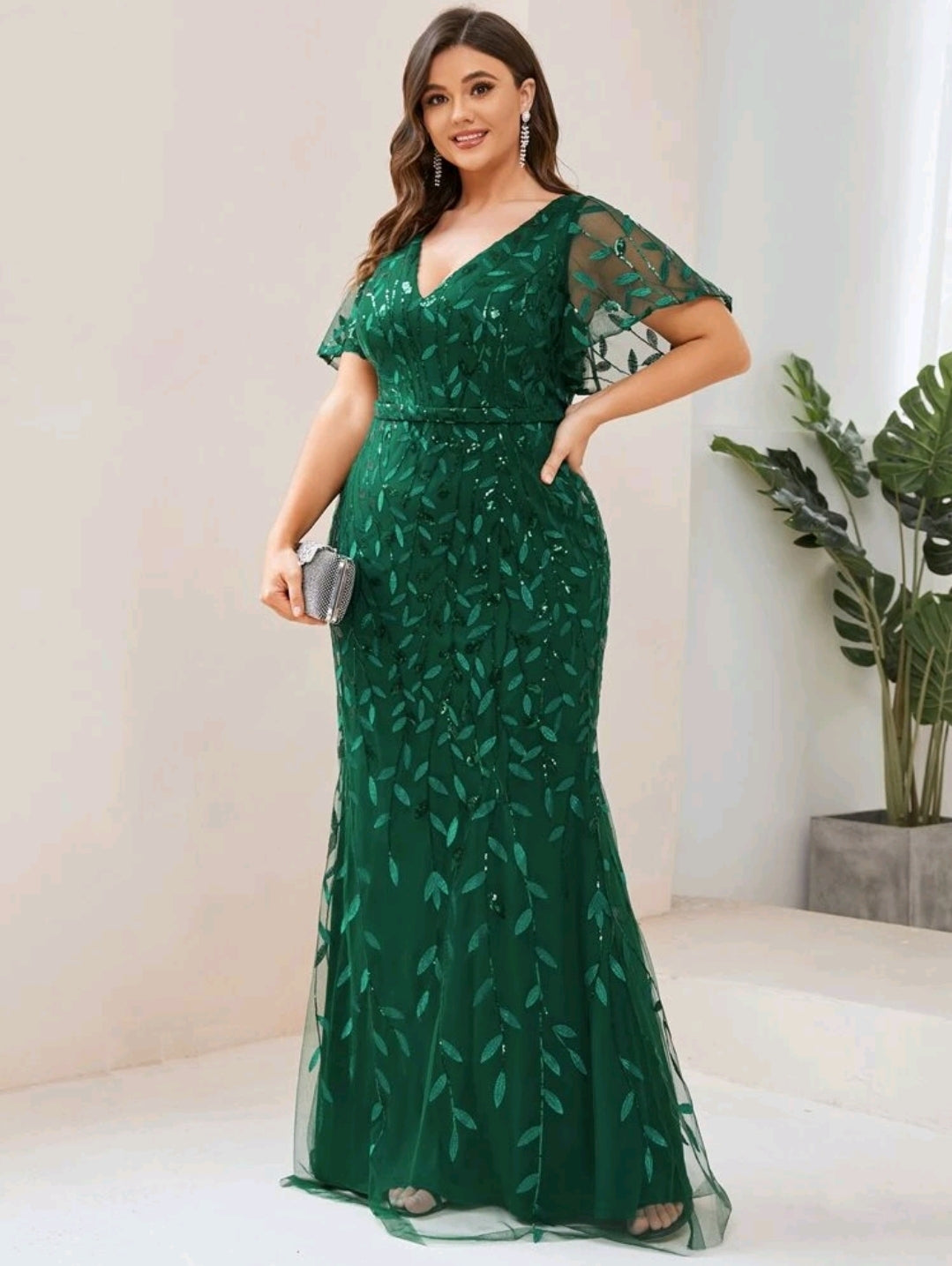 Plus Size Mesh Panel Butterfly Sleeve Sequin Dress