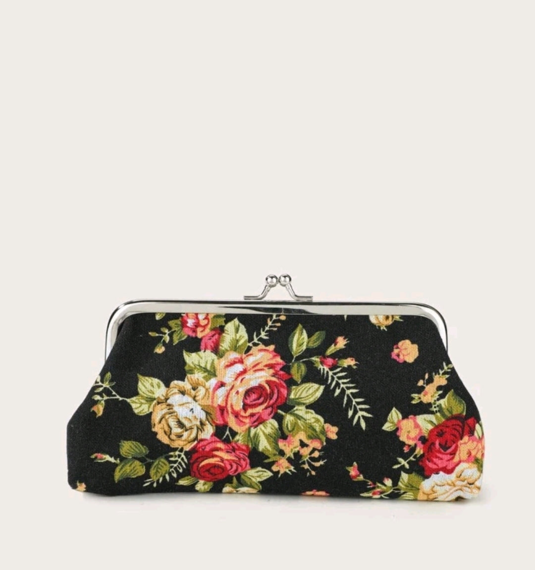 Black Floral Kiss Lock Purse