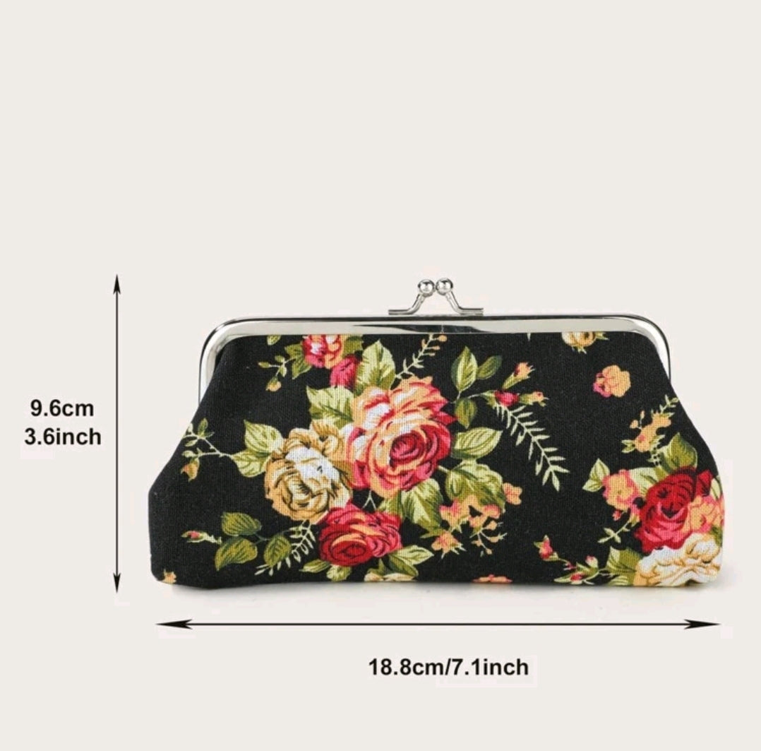 Black Floral Kiss Lock Purse