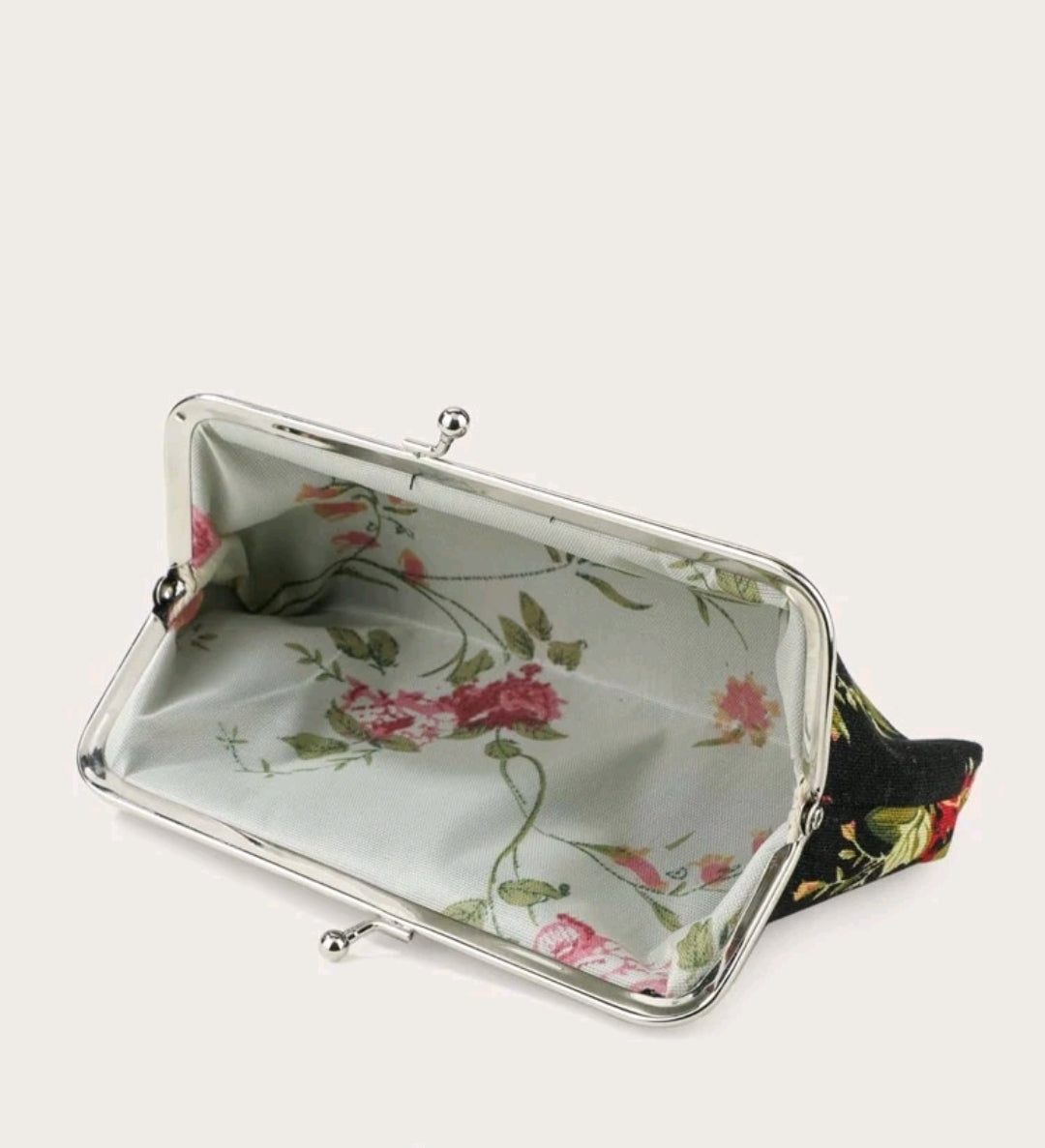 Black Floral Kiss Lock Purse