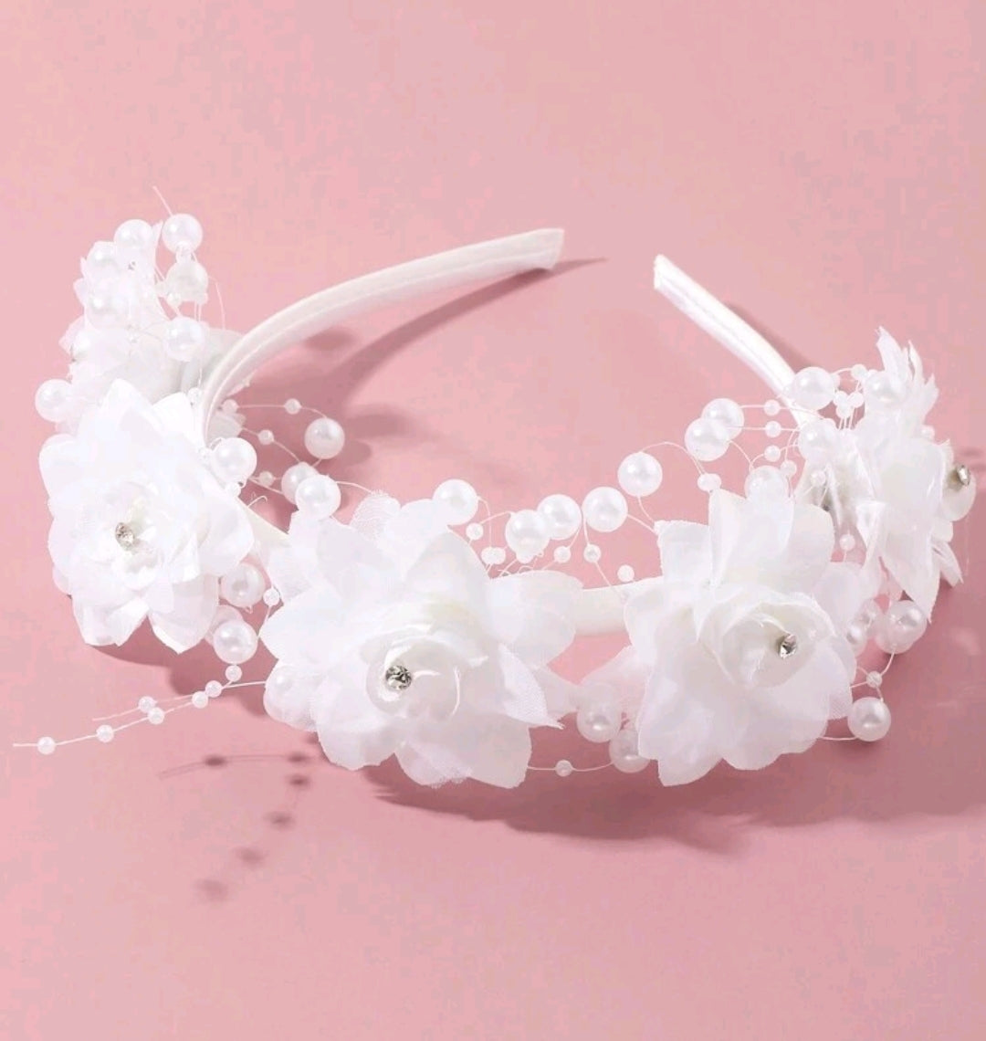 Girls' White Flower Girl Headband