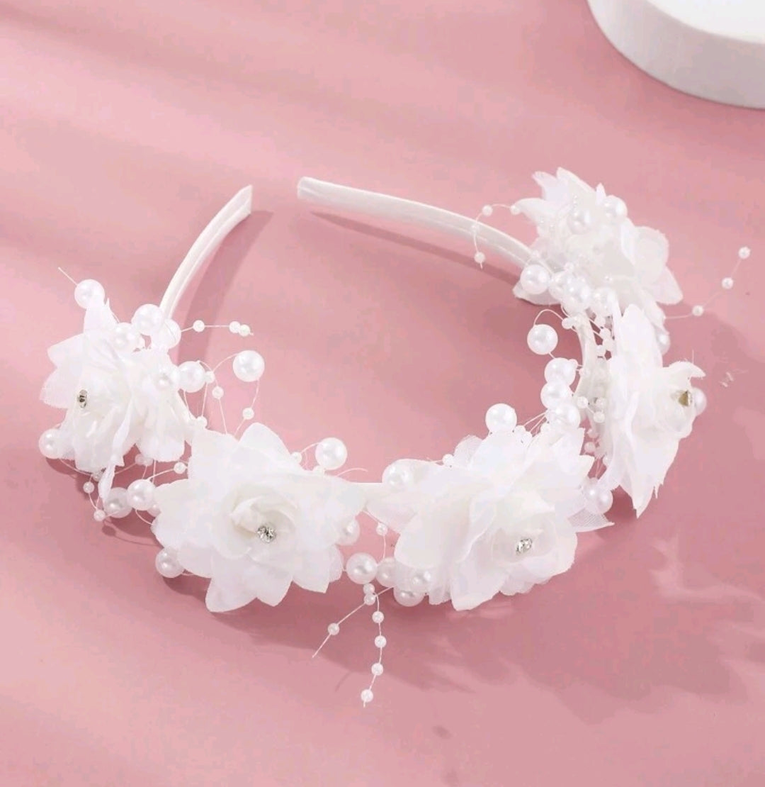 Girls' White Flower Girl Headband