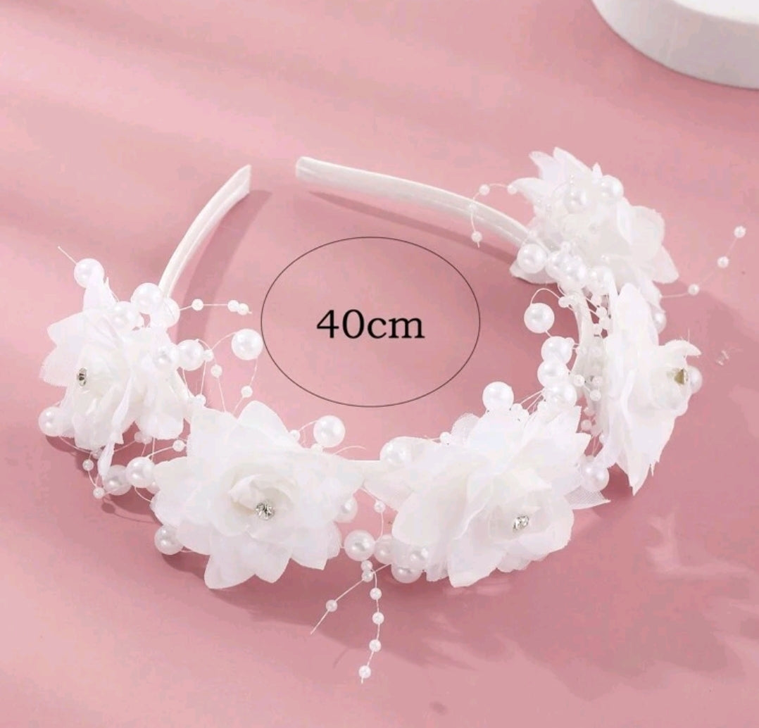 Girls' White Flower Girl Headband