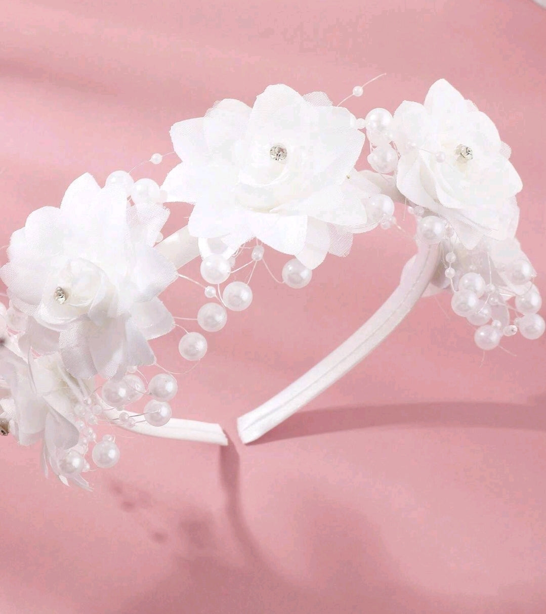 Girls' White Flower Girl Headband