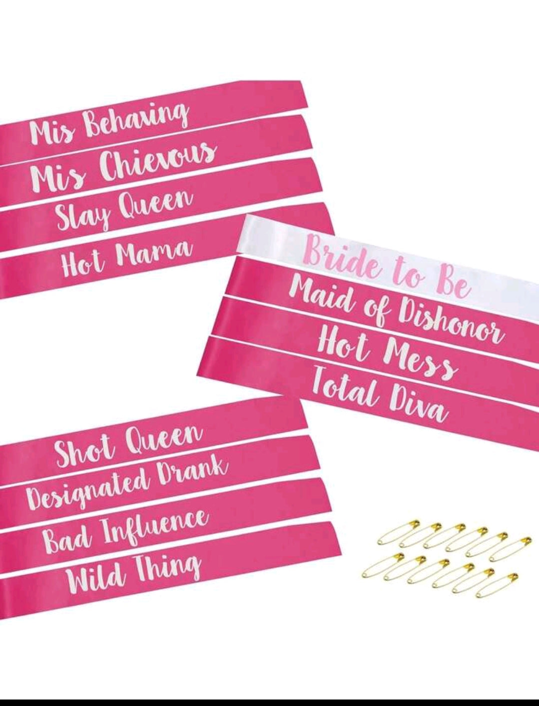 12Pcs Bachelorette Sashes Hot Pink