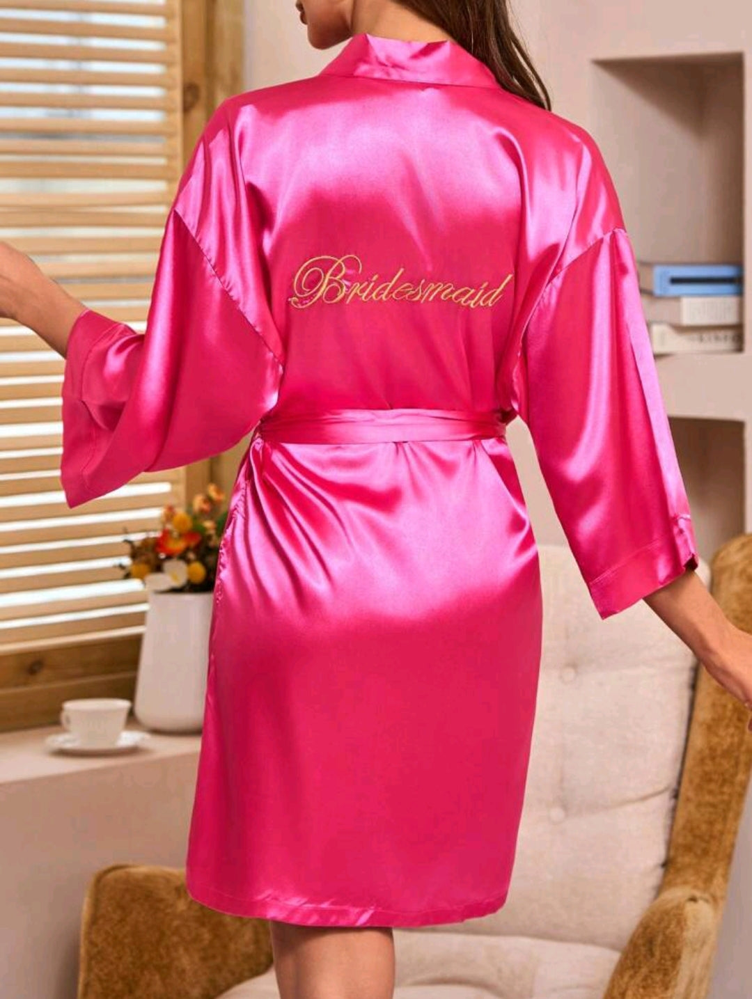 Rose Red Belted Satin Bridesmaid Robe