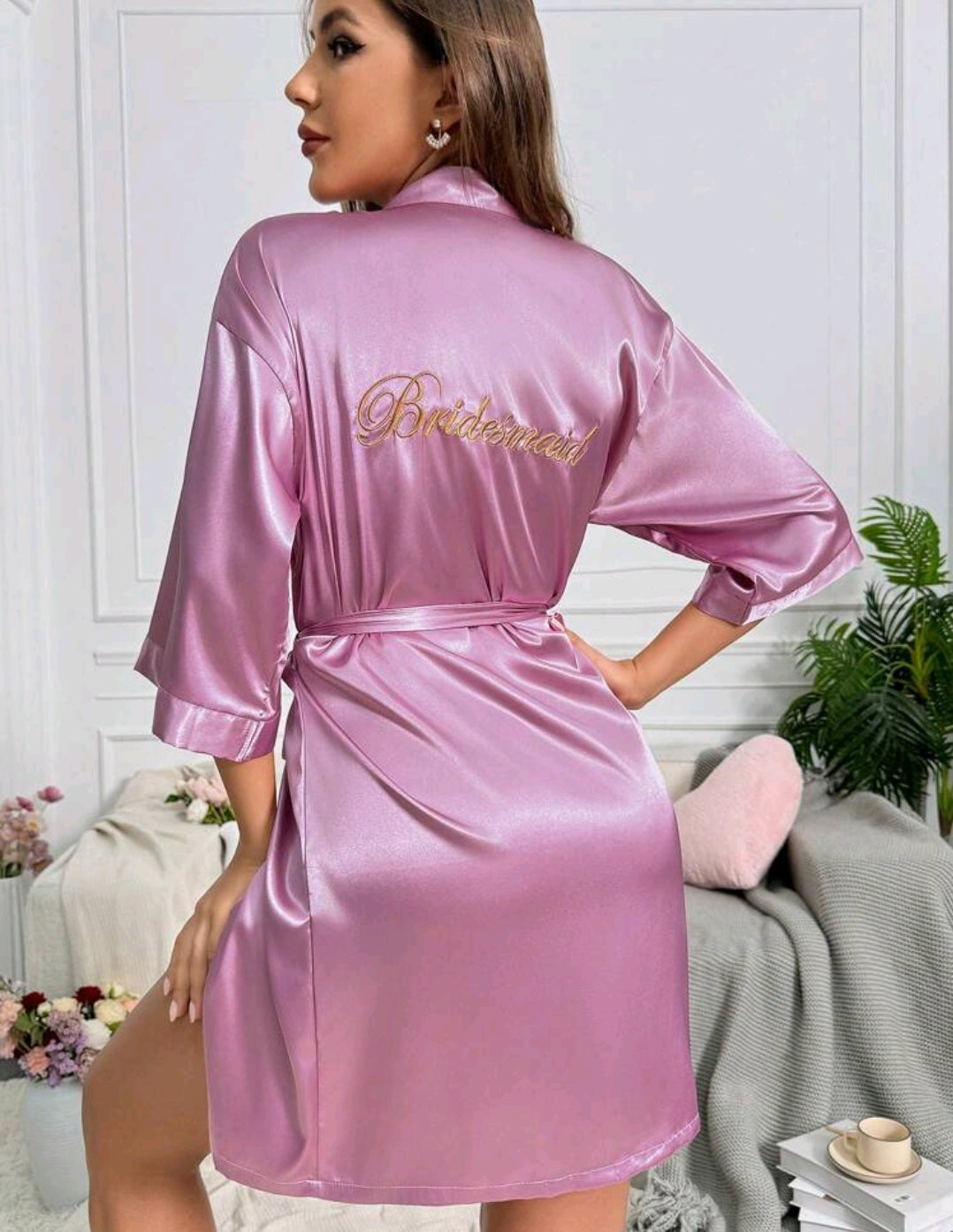 Mauve Belted Satin Bridesmaid Robe