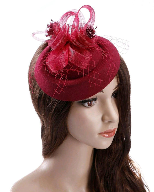 Burgundy Flower Mesh Fascinator