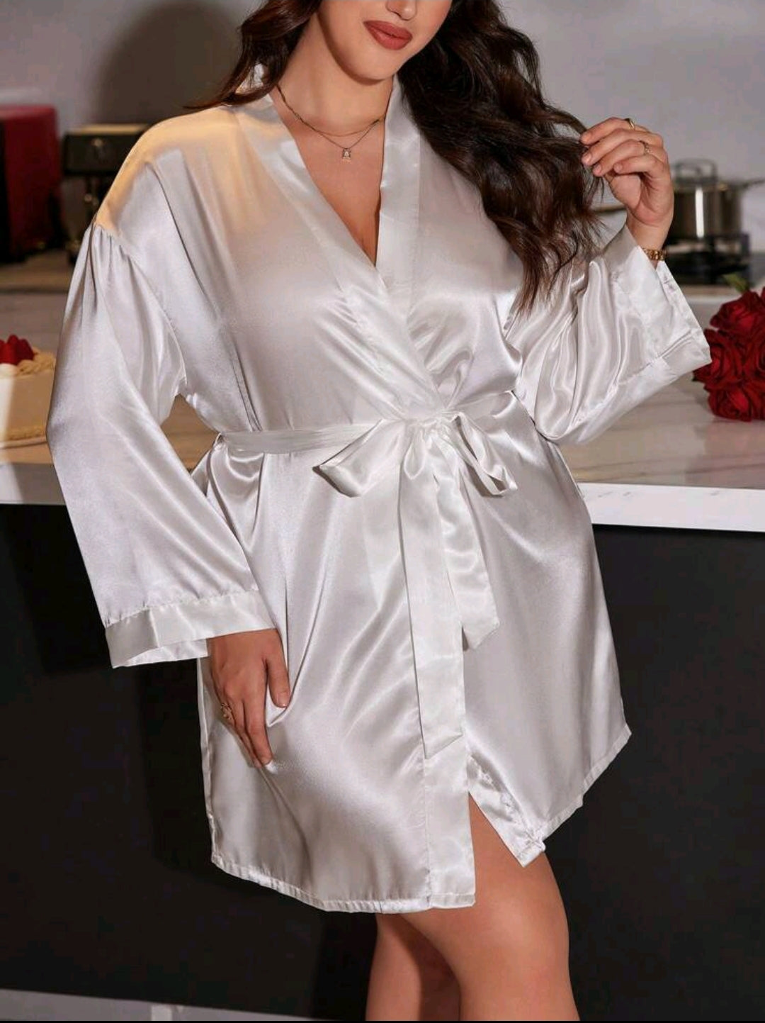 Letter Embroidered Satin Bride Robe