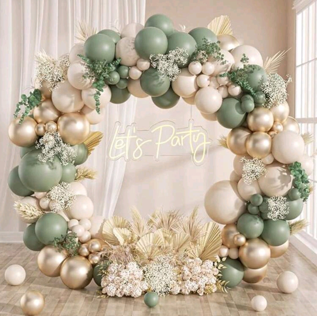 129Pcs Sage Green Gold Balloon Garland Arch Kit