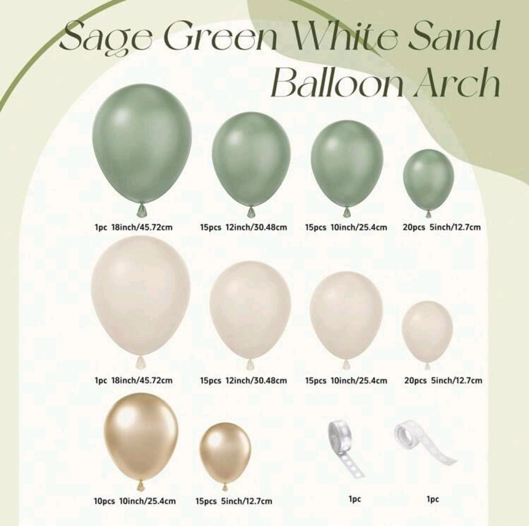 129Pcs Sage Green Gold Balloon Garland Arch Kit