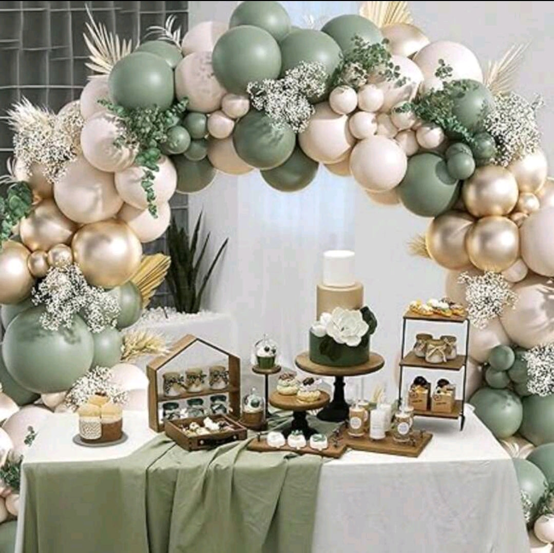 129Pcs Sage Green Gold Balloon Garland Arch Kit