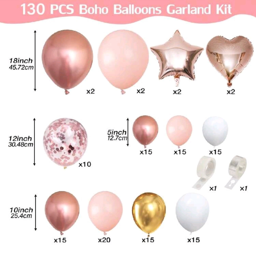 126Pcs Rose Gold Balloon Garland Arch Kit