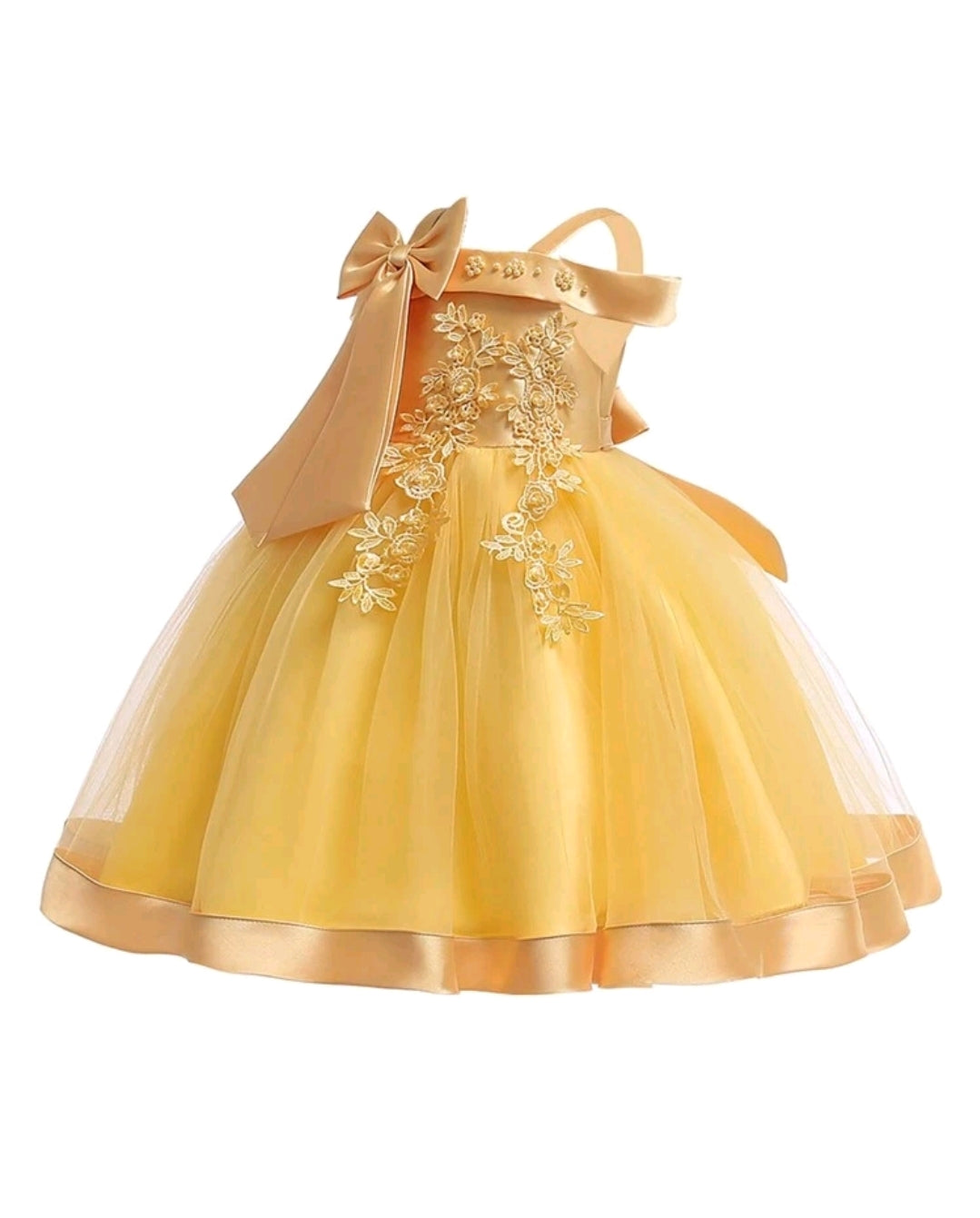 Girl's Mesh & Satin Fabric Strap Puff Dress on Preorder