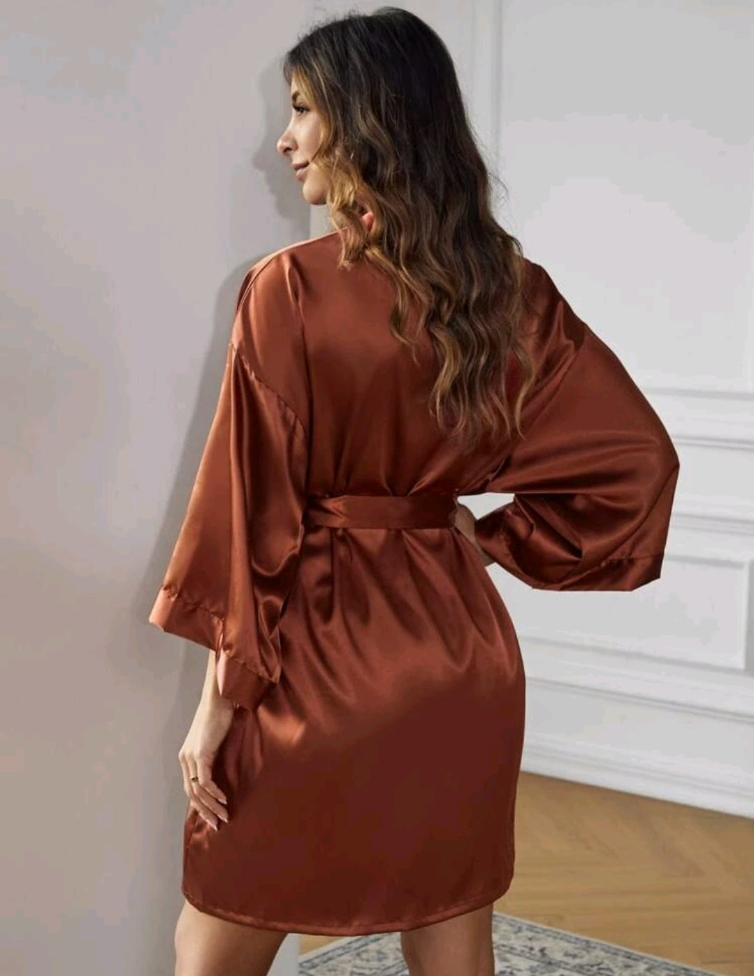 Belted Satin Rust Brown Robe