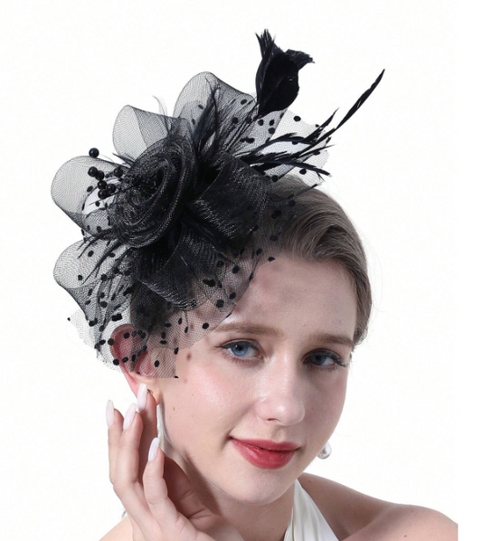 Wedding Fascinator Flower Decor Black