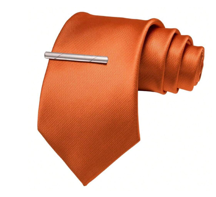 Groomsmen Solid Color Wedding Tie Dark Orange with Clip