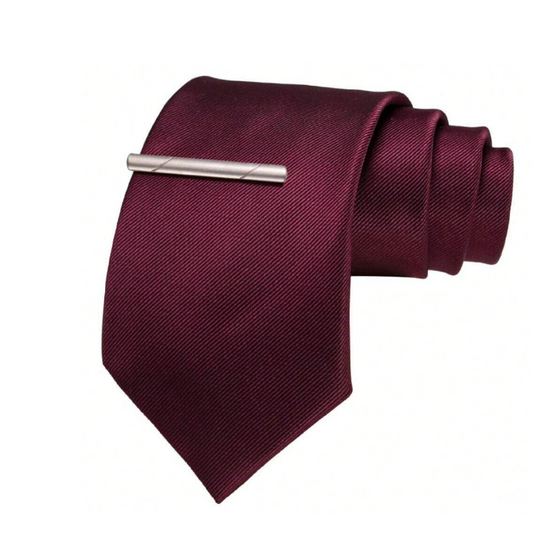 Groomsmen Solid Color Wedding Tie Mahogany with Clip